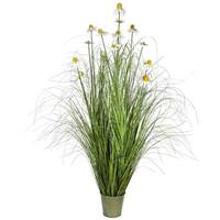 Vickerman 60" Artificial Green Daisy Grass in Iron Pot