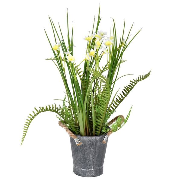 16.5" Artificial Daffodil in Galvanized Pot