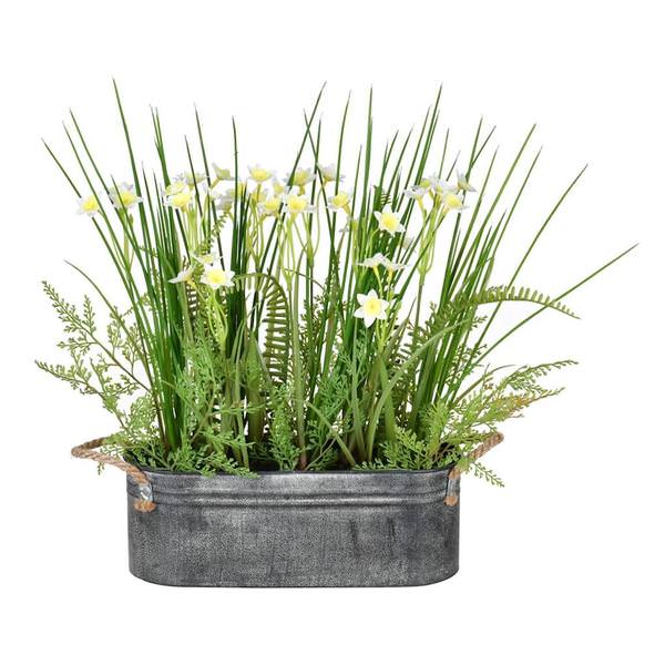 16" Artificial Daffodil in Galvanized Pot