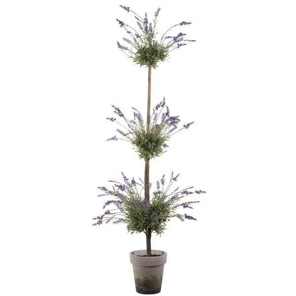 6' Artificial Triple Lavender Topiary in Cement Pot