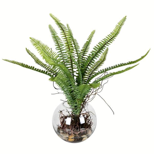 15.5" Artificial Green Fern in Glass Pot