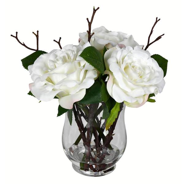 10" Artificial White Rose in Glass Vase