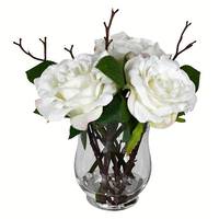 Vickerman 10" Artificial White Rose in Glass Vase