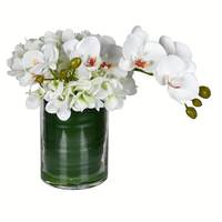 Vickerman 11" Artificial White Orchid in Glass Pot