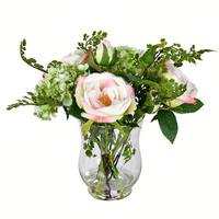 Vickerman 11" Artificial Pink Rose in Glass Pot