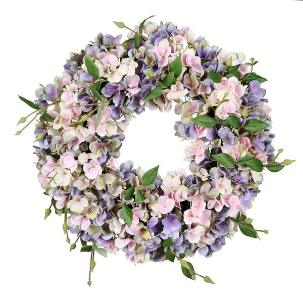18" Artificial Blue/ Pink Hydrangea Wreath
