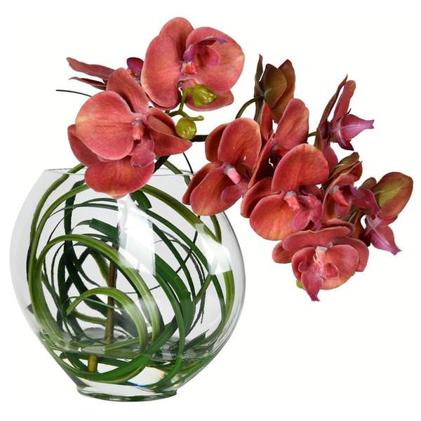 9.8" Artificial Purple Artificial Butterfly Orchid in Glass Pot