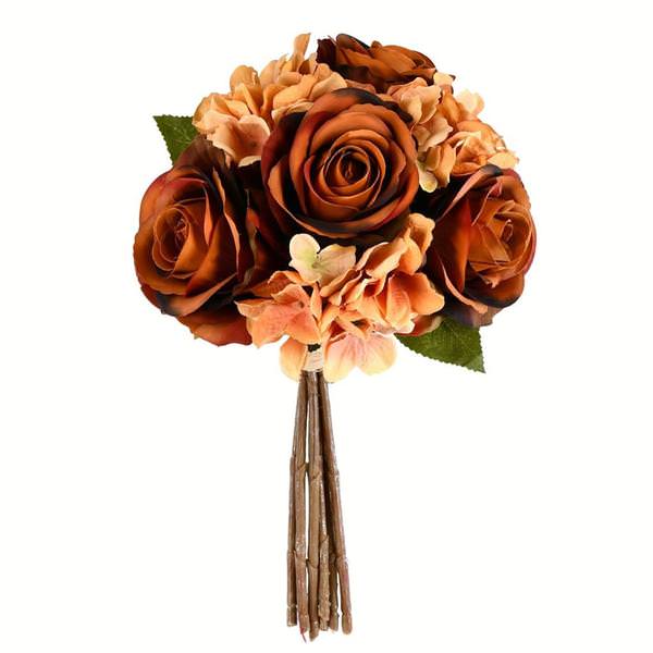 13" Artificial Brown Rose Hydrangea Bouquet (2 pack)