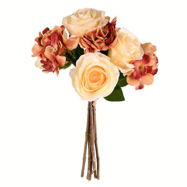 13" Artificial Pink Ivory Rose Hydrangea Bouquet (2 pack)