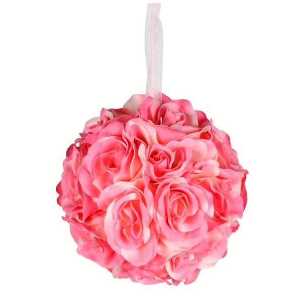 6" Artificial Pink Rose Ball (2 pack)