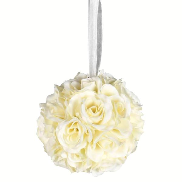 6" Artificial White Rose Ball (2 pack)