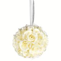 Vickerman 6" Artificial White Rose Ball (2 pack)