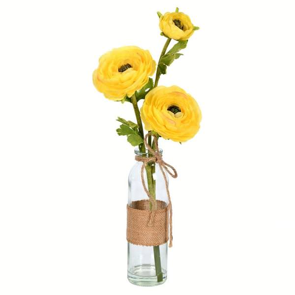 15" Artificial Yellow Camellia in Glass (2 pack)