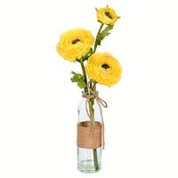 Vickerman 15" Artificial Yellow Camellia in Glass (2 pack)