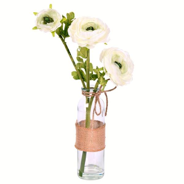15" Artificial Cream Camellia in Glass (2 pack)