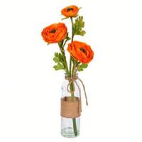 Vickerman 15" Artificial Orange Camellia in Glass (2 pack)
