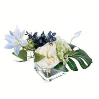 Vickerman 9" Artificial White Hydrangea Rose Mix Square Glass