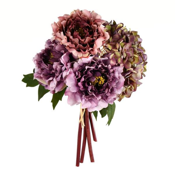 11" Artificial Purple Hydrangea Peony Bush