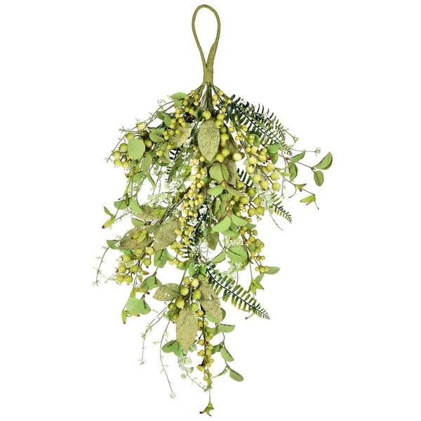 24" Artificial Green Fern Berry Eucalyptus Teardrop