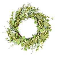 Vickerman 24" Artificial Green Fern Berry Eucalyptus Wreath
