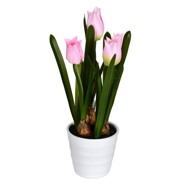 10" Artificial Pink Tulips in White Pot (2 pack)