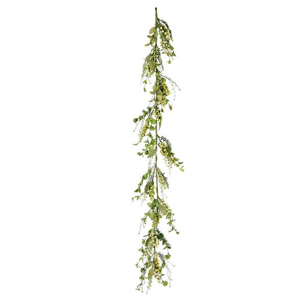 72" Artificial Green Fern Berry Eucalyptus Garland