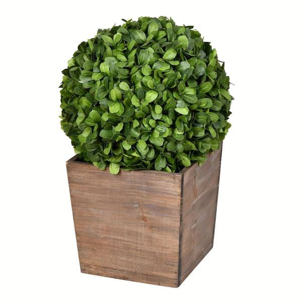 21" Artificial Boxwood Ball in Wood Pot