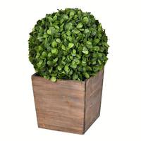 Vickerman 21" Artificial Boxwood Ball in Wood Pot