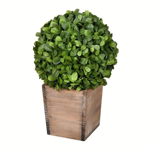 16" Artificial Boxwood Ball in Wood Pot