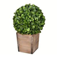 Vickerman 16" Artificial Boxwood Ball in Wood Pot