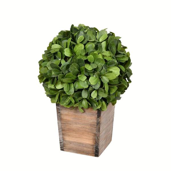 11" Artificial Boxwood Ball in Wood Pot