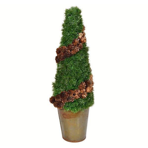 18" Artificial Cone Cedar Tree in Rustic Tin Pot