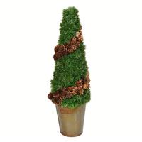 View 18" Artificial Cone Cedar Tree in Rustic Tin Pot