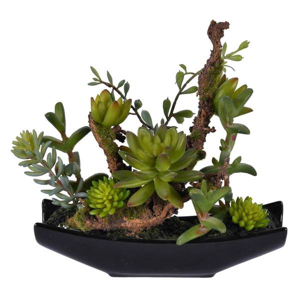 8" Artificial Green Mixed Succulents in Ceramic Pot