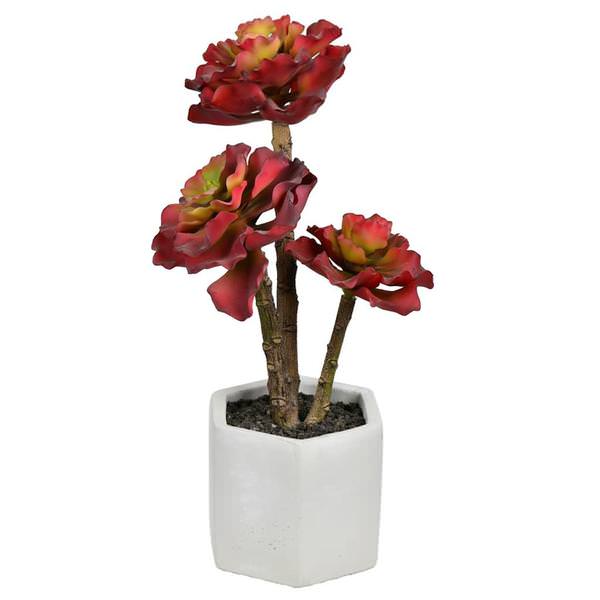 13" Artificial Red Potted Succulent