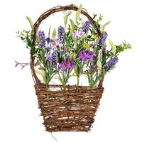 Vickerman 16" x 10" Artificial Purple Lilac Wildflower Basket