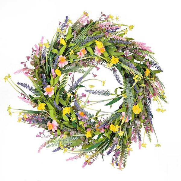 24" Artificial Pink / Yellow Wild Flowers Wreath