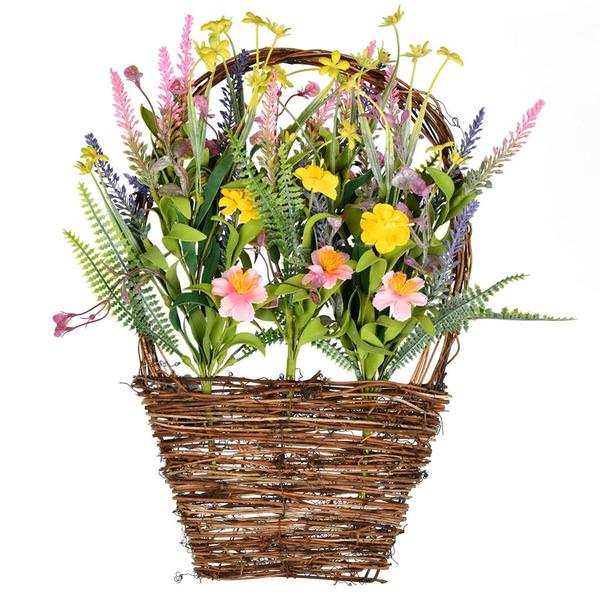 16" x 10" Artificial Pink / Yellow Wild Flowers Basket