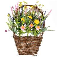 Vickerman 16" x 10" Artificial Pink / Yellow Wild Flowers Basket