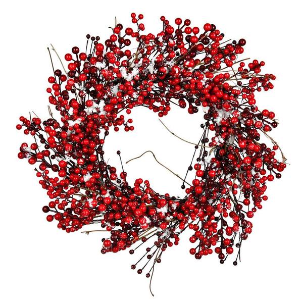 24" Artificial Red Snow Berry Wreath