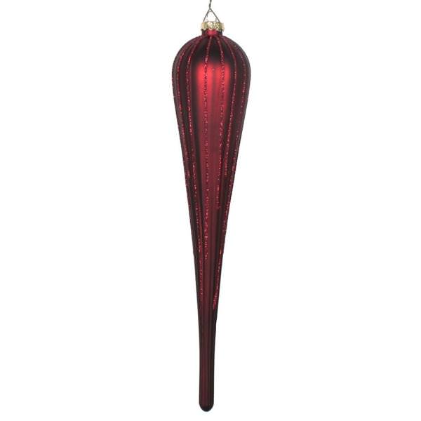 11" Burgundy Glitter Drop Ornament (3 pack)