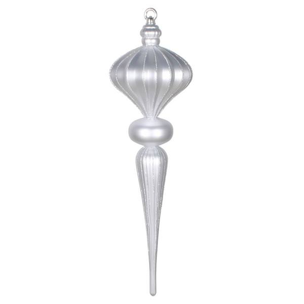 21" Silver Matte Glitter Diamond Finial Ornament