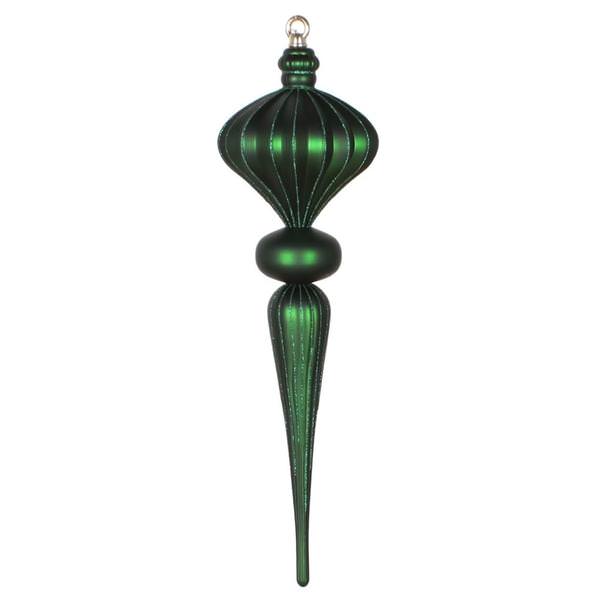 21" Emerald Matte Glitter Diamond Finial Ornament