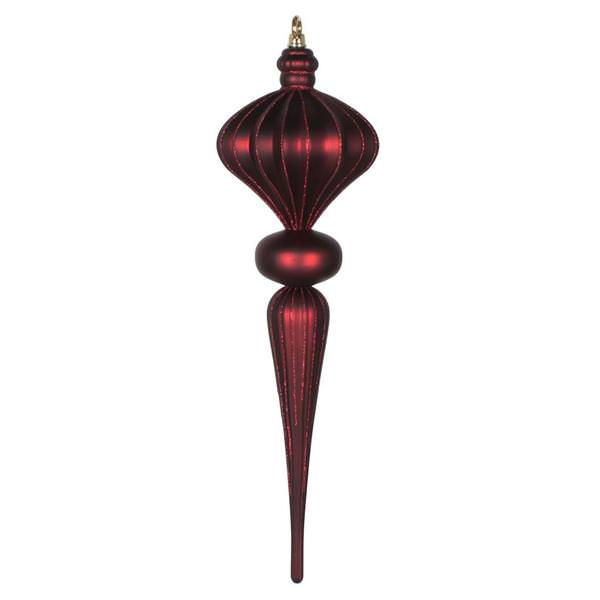 21" Burgundy Matte Glitter Diamond Finial Ornament