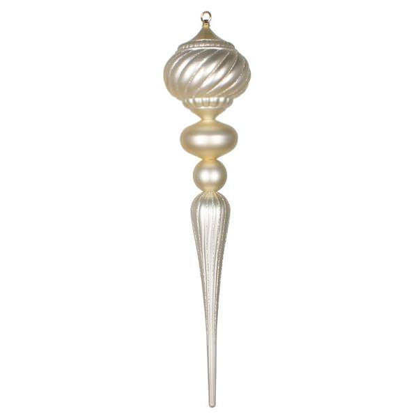 21" Champagne Matte Glitter Diamond Finial Ornament