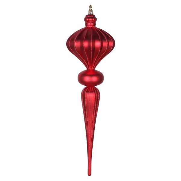 21" Red Matte Glitter Diamond Finial Ornament