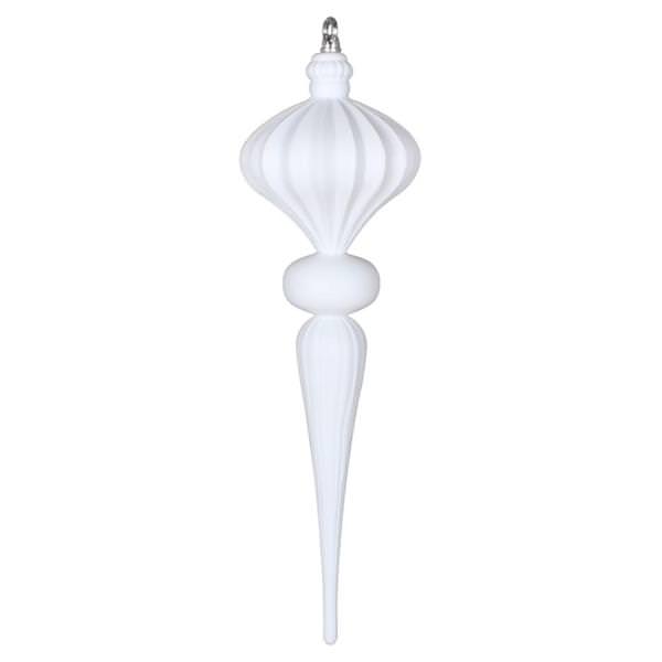21" White Matte Glitter Diamond Finial Ornament