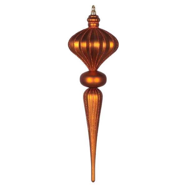 21" Copper Matte Glitter Diamond Finial Ornament