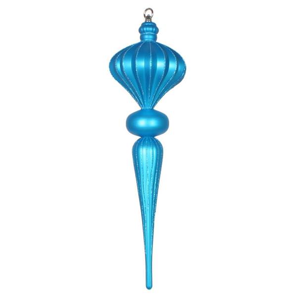21" Turquoise Matte Glitter Diamond Finial Ornament