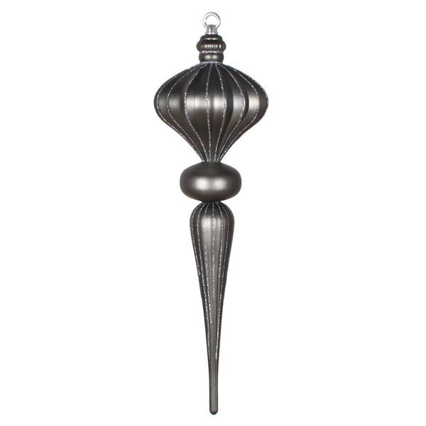 21" Pewter Matte Glitter Diamond Finial Ornament